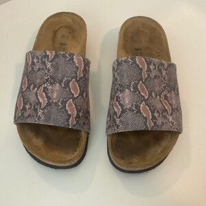 Naot Alana Slide Sandals grey and pink python stretch comfort size 36